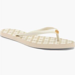 Tory Burch Cream Checkered Flip Flops